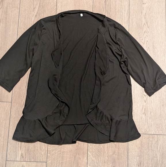 🆕 Plus XXL 2X Black Open Front Cardigan Shawl Cover Up Ruffled Front NEW - Picture 1 of 4